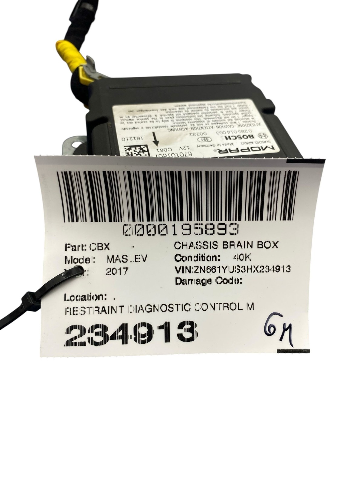 2017-2022 MASERATI LEVANTE RESTRAINT DIAGNOSTIC CONTROL MODULE SRS *NEEDS RESET*