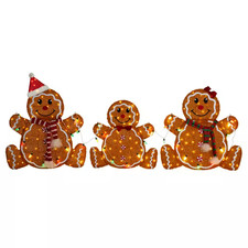 38.25 In. Lighted Christmas 2D Fabric Gingerbread Family Outdoor Decor with Bulb