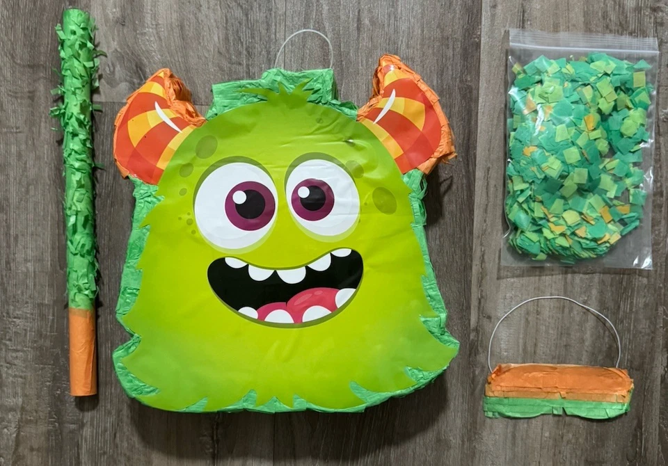 Monster Truck verde y púrpura piñata coche piñata con palo y venda para Foto 2 de 4