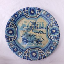 Wolverine Blue Delft Style Dog Pulling Cart Small Saucer Metal USA Tin Litho