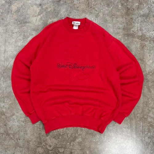 Vintage Walt Disney World Red Embossed Mickey Mouse Crewneck Sweatshirt Size L - Image 1