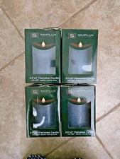 Real Wax LED Designer Candle Set of 4, 360 Movement, Timer Light Blue Gray EUC