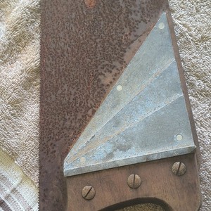 Vintage Hand Saw 18in Metal Blade, Wood Handle, 4in Blade Width