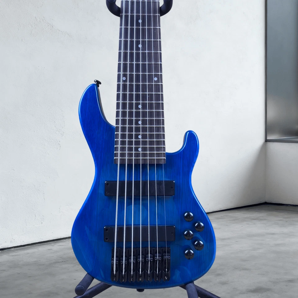 Mini Bass Guitar Transparent Blue 7-String Maple Neck Travel Version 35-inch - Image 3 of 4