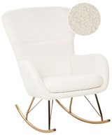 Schaukelsessel Bouclé Stoff Weiß / Gold Schaukelstuhl Modern Elegant Edel Anaset