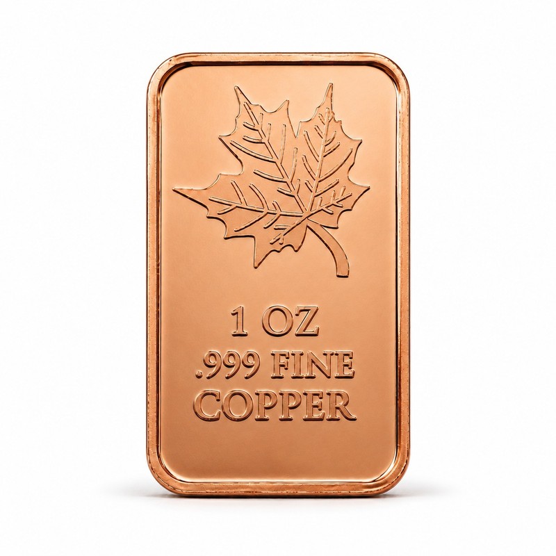 20 PACK- 1 oz Maple Leaf Copper Bars .999 Fine Copper Proof Finish