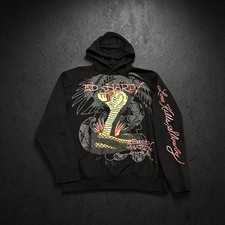 Ed Hardy Hoodie Large Black Cobra Snake Love Kills Slowly Pullover Y2K Style NWT