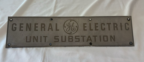 Vintage General Electric Unit Substation Plaque Embossed Lettering! U.S.A.