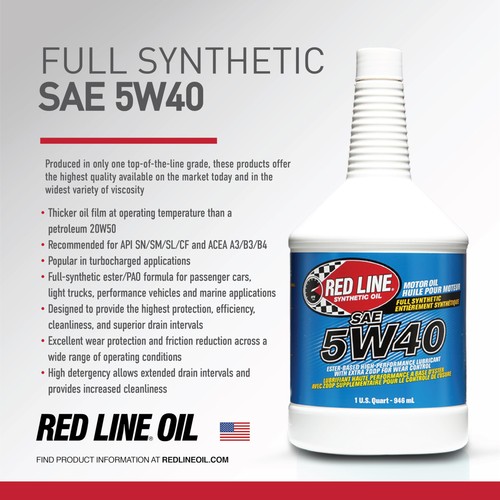 Red Line 15405 SAE 5W40 Fully Synthetic Motor Oil - 1 Gallon 1 Gallon, Plain  - Picture 3 of 6
