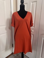 Zara Women's L Dress Terracotta Frilled Sleeve V-Neck Mini Shift