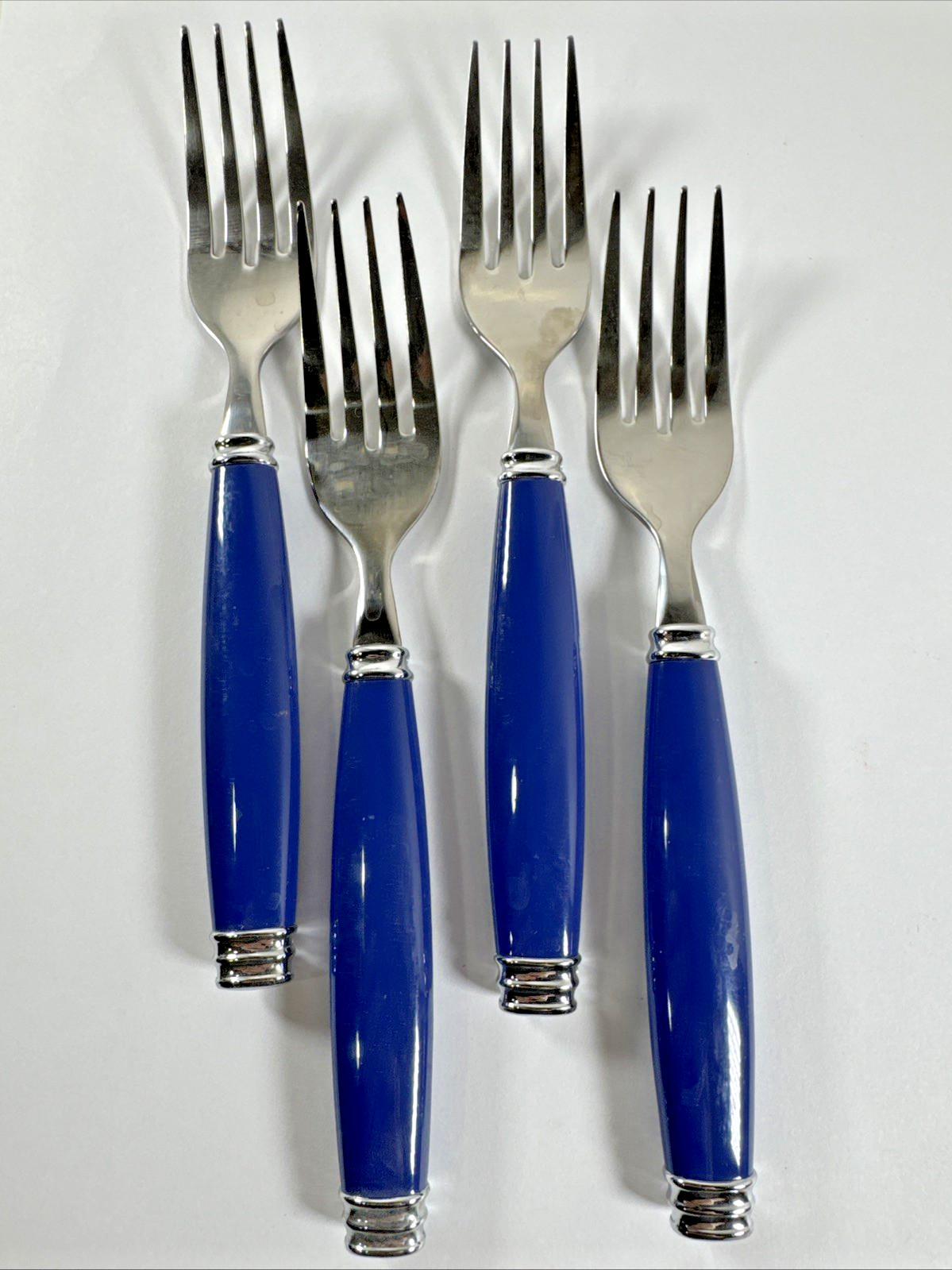 4X Pfaltzgraff Blue Stainless-Steel Flatware SALAD FORKS