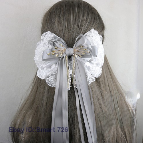 Lace Lolita Women Hairpin Hair Clips Accessory Princess Bow Rhinestone Crystal - Picture 4 of 32