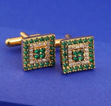 Art Deco Style 2Ct Created Green Emerald Men's Cufflink 14K Yellow Gold Plated