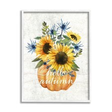 Hello Autumn Phrase Blue Thistle Sunflower Pumpkin, Design by Ziwei Li