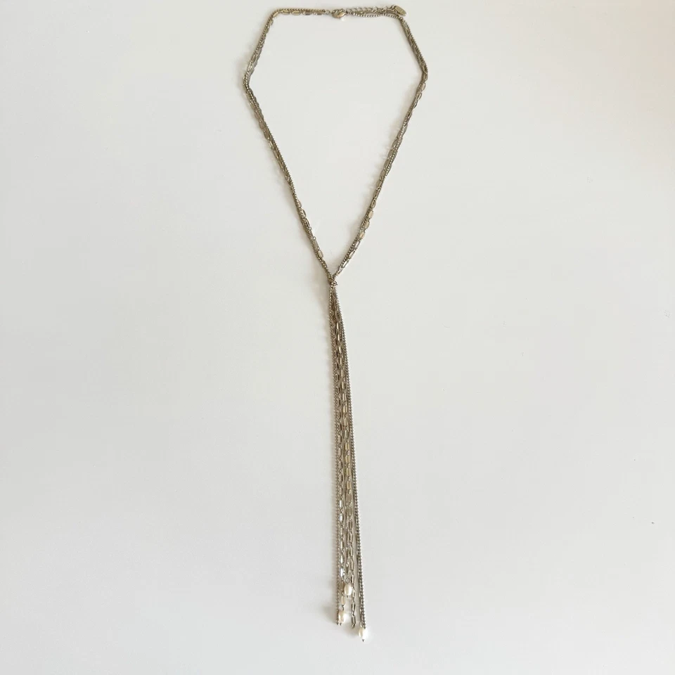 Ettika Y 滴项链 19 英寸分层多链金色珍珠串珠波西米亚 — 第 2/4 张图片