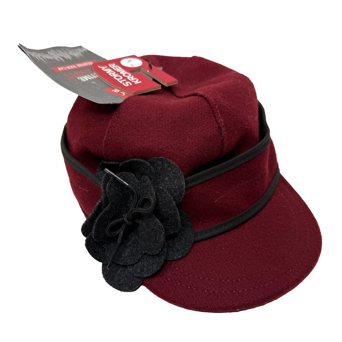 Stormy Kromer Mackinaw Cap Womens 7 1/4 Burgundy Wool Earflap Flower NWT Women main image 4