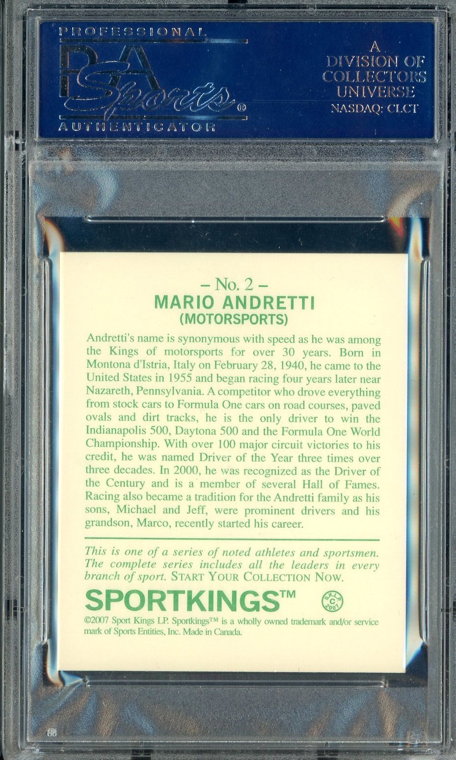 Mario Andretti Signed 2007 Sport Kings Racing #2 PSA/DNA Authentic AUTO view 2