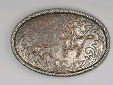 Vintage Buckle Cowboy Roping a Bull Bronco With Rope Edge Rodeo Distressed