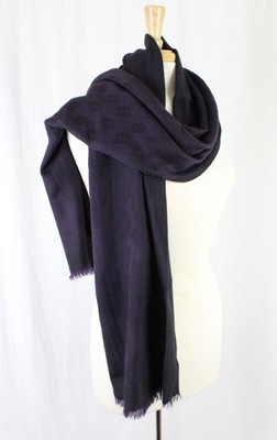 Loewe Women's Dark Purple Black Floral Print 100% Cashmere Fringe Infinity Scarf