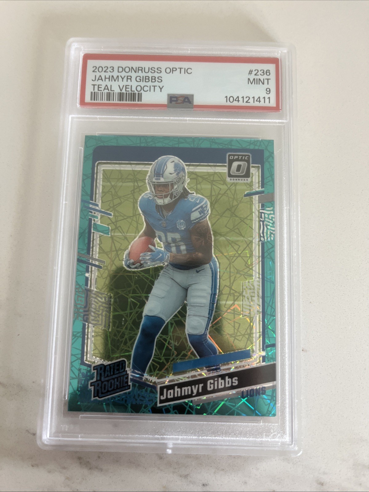 2023 Panini Donruss Optic - Rated Rookie Jahmyr Gibbs #236 Green Velocity Prizm