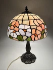 Vintage Table Lamp Tiffany Style Leaded Glass Pink Flowers 19”