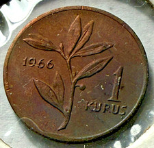 Turkey 1 Kurus, 1966, bronze, KM 895a