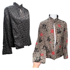 Vintage Reversible 100 Silk Mandarin Medium Jacket Geometric Jacquard Lagenlook