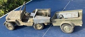 Vintage WWII Willys Jeep & Trailer Military Model USA 3039762 Large Scale Army V