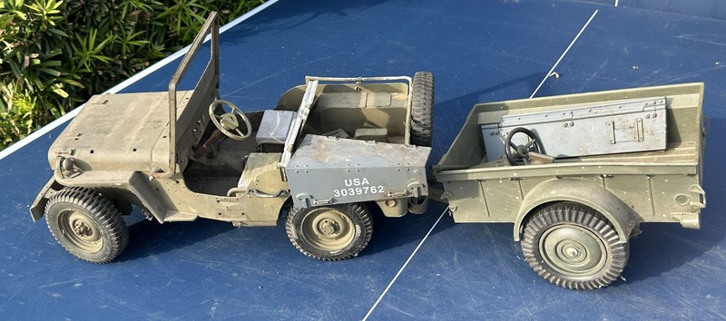 Vintage WWII Willys Jeep & Trailer Military Model USA 3039762 Large Scale Army V
