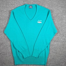 Vintage Vantage John Deere V-Neck Sweater Mens Large Teal Green Cotton USA Made