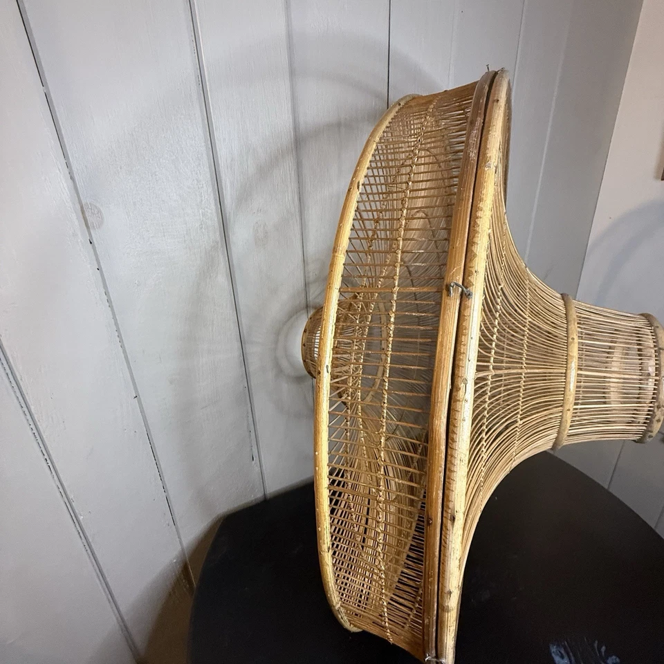  "Pantalla de lámpara colgante vintage de bambú - luz de techo boho de mediados de siglo de 26""" Foto 4 de 4