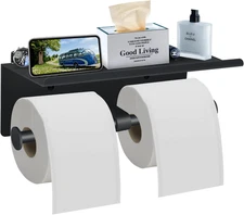 Toilet Paper Holder with Shelf Wall Mounted Toilet Paper Storage, Double Roll Ti
