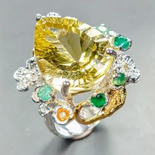 Women jewelry 20ct Natural Lemon Quartz Ring 925 Sterling Silver Size 7 /R446295