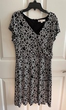 LOFT Black And White Floral Knit V-Neck Dress, Women’s Sz 8