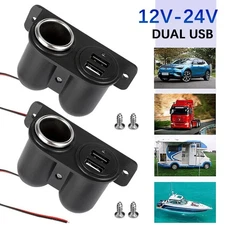 x2 Dual USB Car Cigarette Lighter Socket Splitter Charger Power Adapter 12V-24V