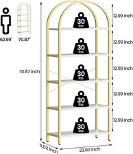Bookshelf 5 Tier Bookcase Arched Display Racks Standing Bookshelves Metal Frame