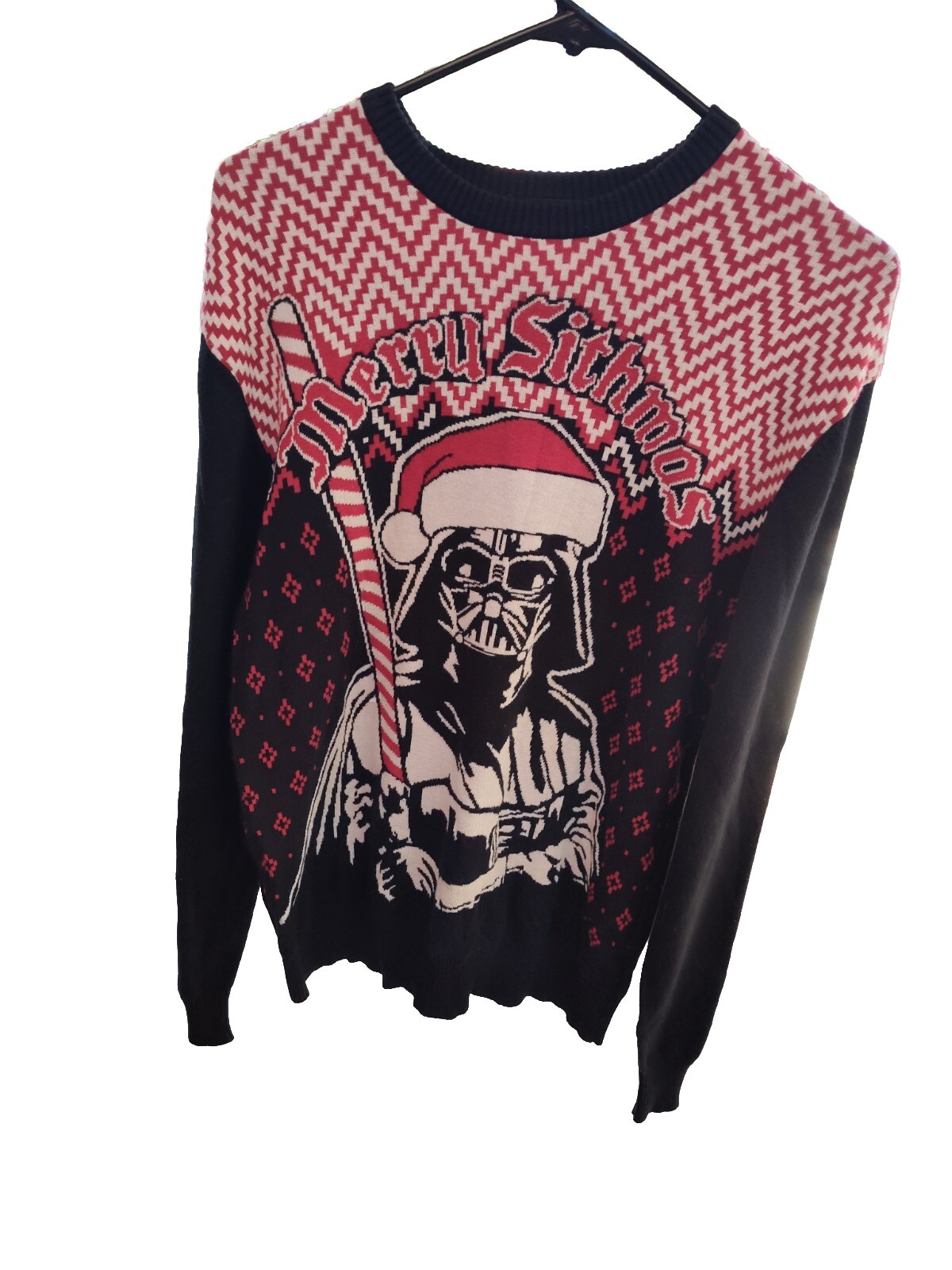 Star Wars Men's Sweater Pullover Darth Vader Santa Christmas Black Red SZ Large