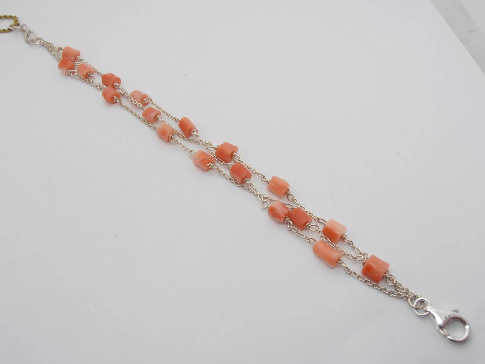 Braccialetto in Argento 925 con Corallo Naturale Rosa - bracciale - - Immagine 4 di 4