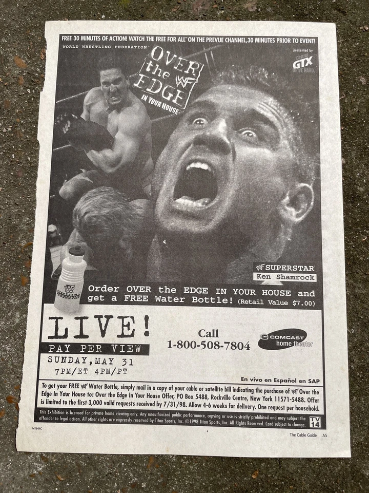 Ken Shamrock WWF WWE Over The Edge 1998 PPV Ad WWE - Image 1 of 1