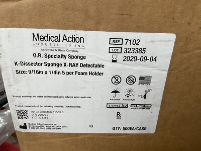 Medical Action K-Dissector Sponge x-ray detectable Case of 500 exp 09/2029