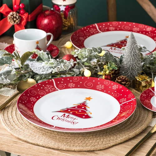 VEWEET Porcelain Christmas Dinnerware Set Round Tableware Set Service for 4/6 - Picture 8 of 25