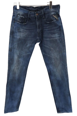 Replay Anbass M914Q Mens Jeans W32/L32 Slim Fit Whiskers Bleached Denim