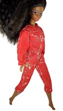 B594 - BARBIE 70s Red Catsuit Suit with White Color Effects