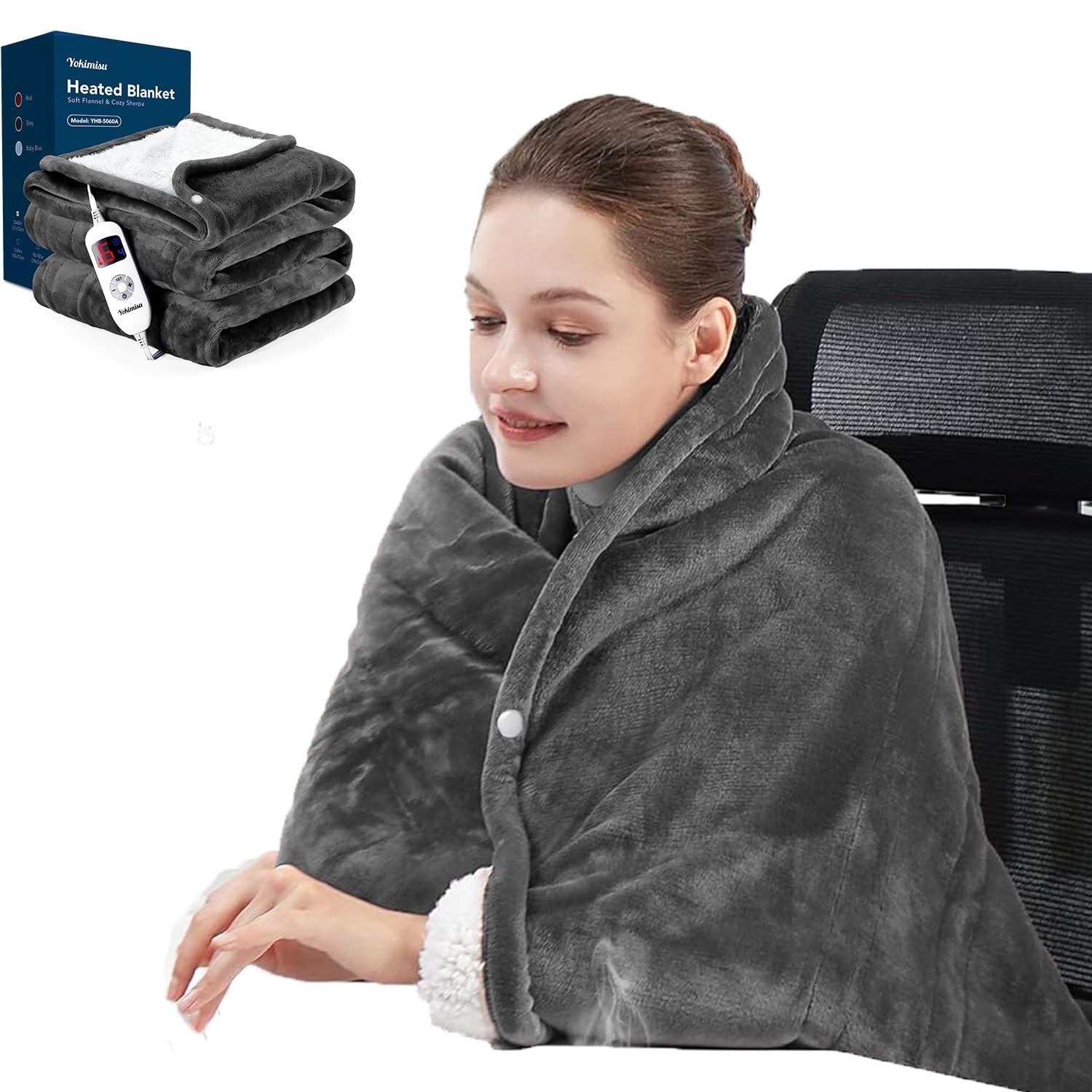 Heated Blanket, Electric Blanket with 2 Wearable Buttons, 50x60 Inches Wearab...