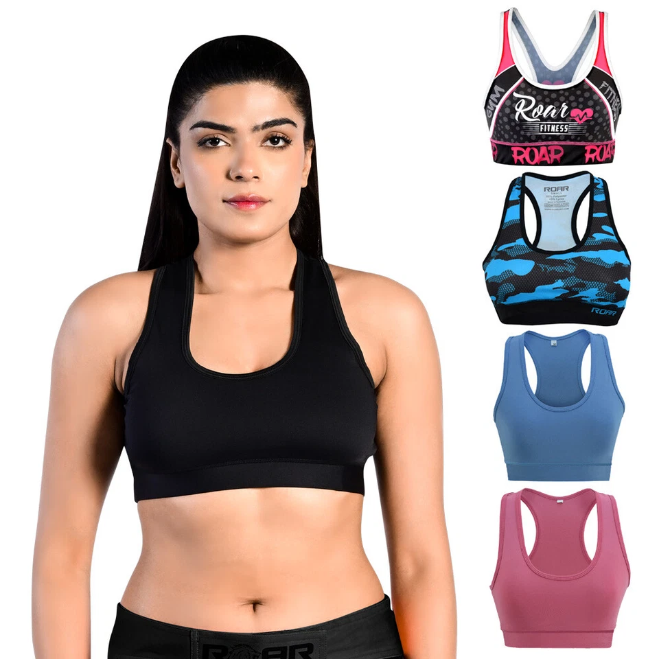 Roar Women Stretch Sports Bra Running Gym Yoga Padded Fitness Workout Top - Image 3 of 4