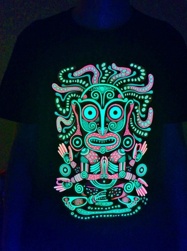 IDOL Men's T-Shirt Glow UV-Blacklight Neon Psychedelic Art Goa Festival Trance - Picture 2 of 4