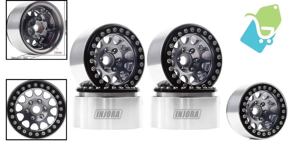 Lightweight 1.9-Inch Aluminum Beadlock Rims for Axial II RC Crawler - Black&Gray - Image 2 of 4