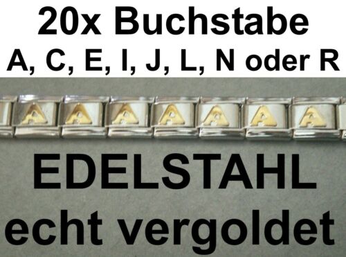 je20x Buchstabe A C E I J L N R vergoldet Edelstahl passt für Armband Nomination - Bild 1 von 10