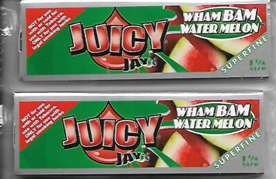 JUICY JAY'S 1 1/4 ULTRA THIN CIGARETTE ROLLING PAPERS WHAM BAM WATERMELON 2 PACK