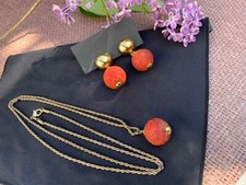 Pierre Lang, vintage Schmuckset, echte Korallen, Gold Double